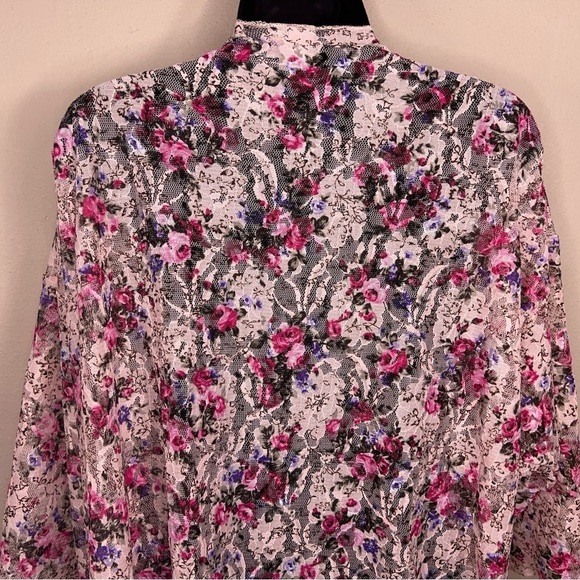 LARGE LULAROE PINK FLORAL LACE SHRUG FLOWY OPEN FRONT - Picture 3 of 11
